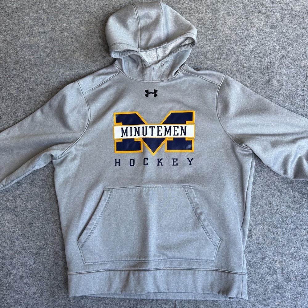 Minutemen Sweatshirt Mens Large Gray Pullover Hoodie Hockey‎ Fleece Lined READ